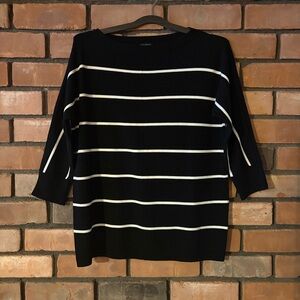 Black and White Striped Sweater Top- Talbots size Large Petite 3/4 Sleeve - Knit